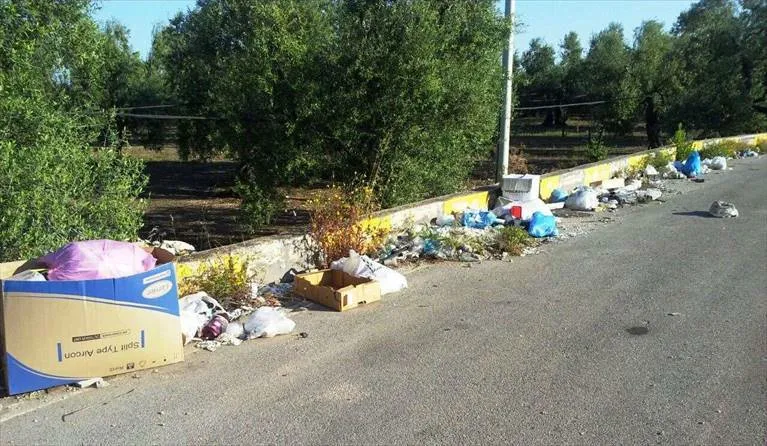 Rifiuti abbandonati nelle strade di campagna