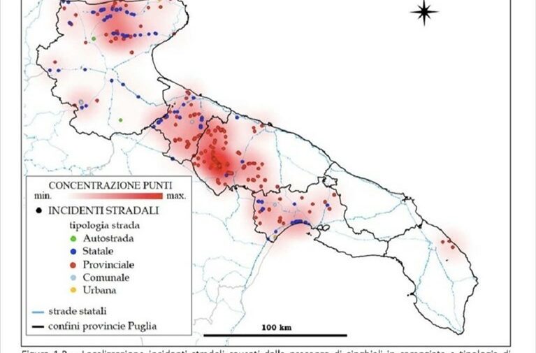 Cartina incidenti causati da cinghiali in Puglia